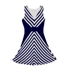 Calvin Klein black and white striped fit and flare dress